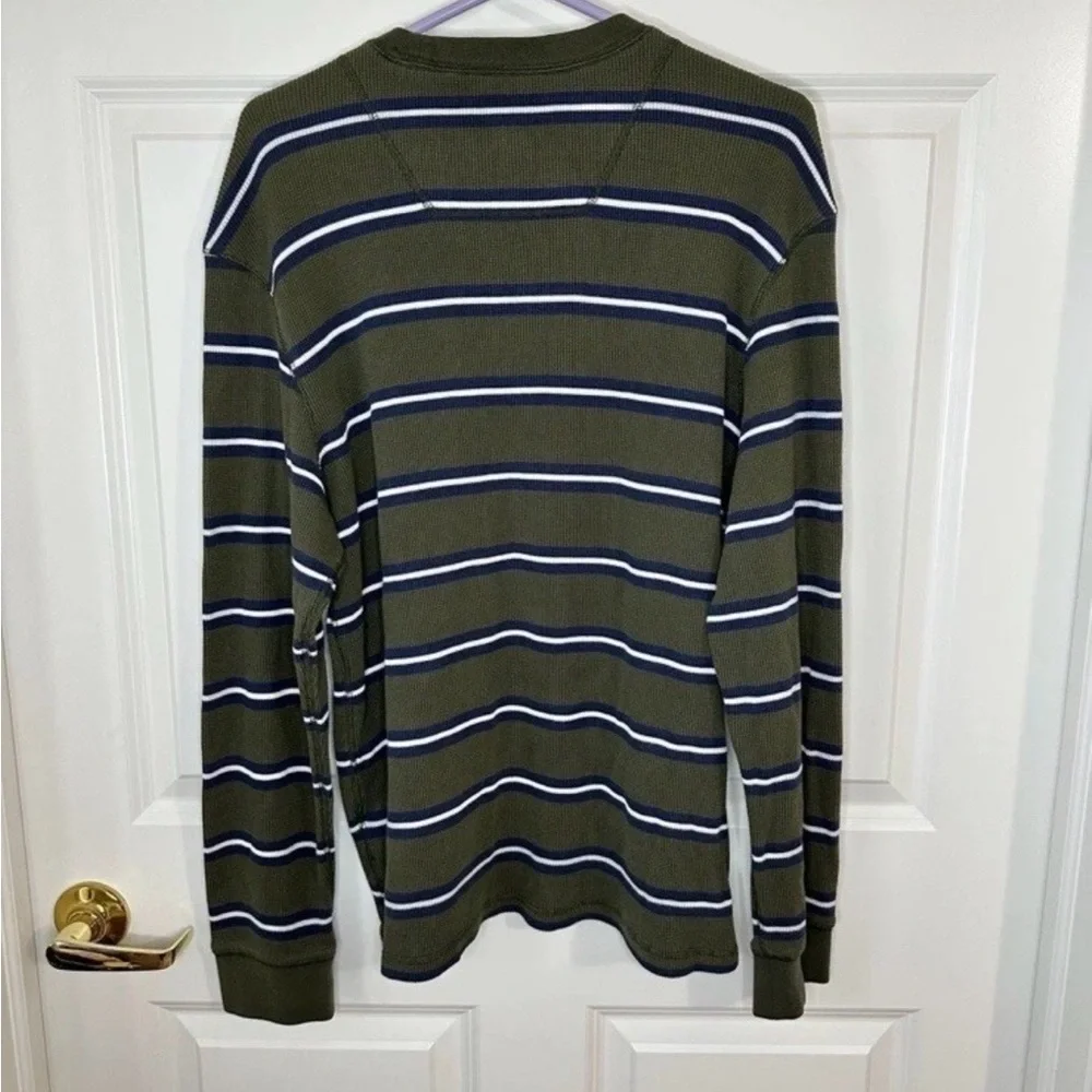 Men’s Timberland Waffle Weave Olive Green Striped Long Sleeve Top size L